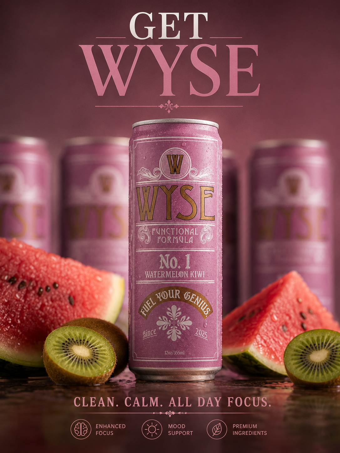 Wyse Founders Blend Watermelon Kiwi - 12oz Nootropic Cans