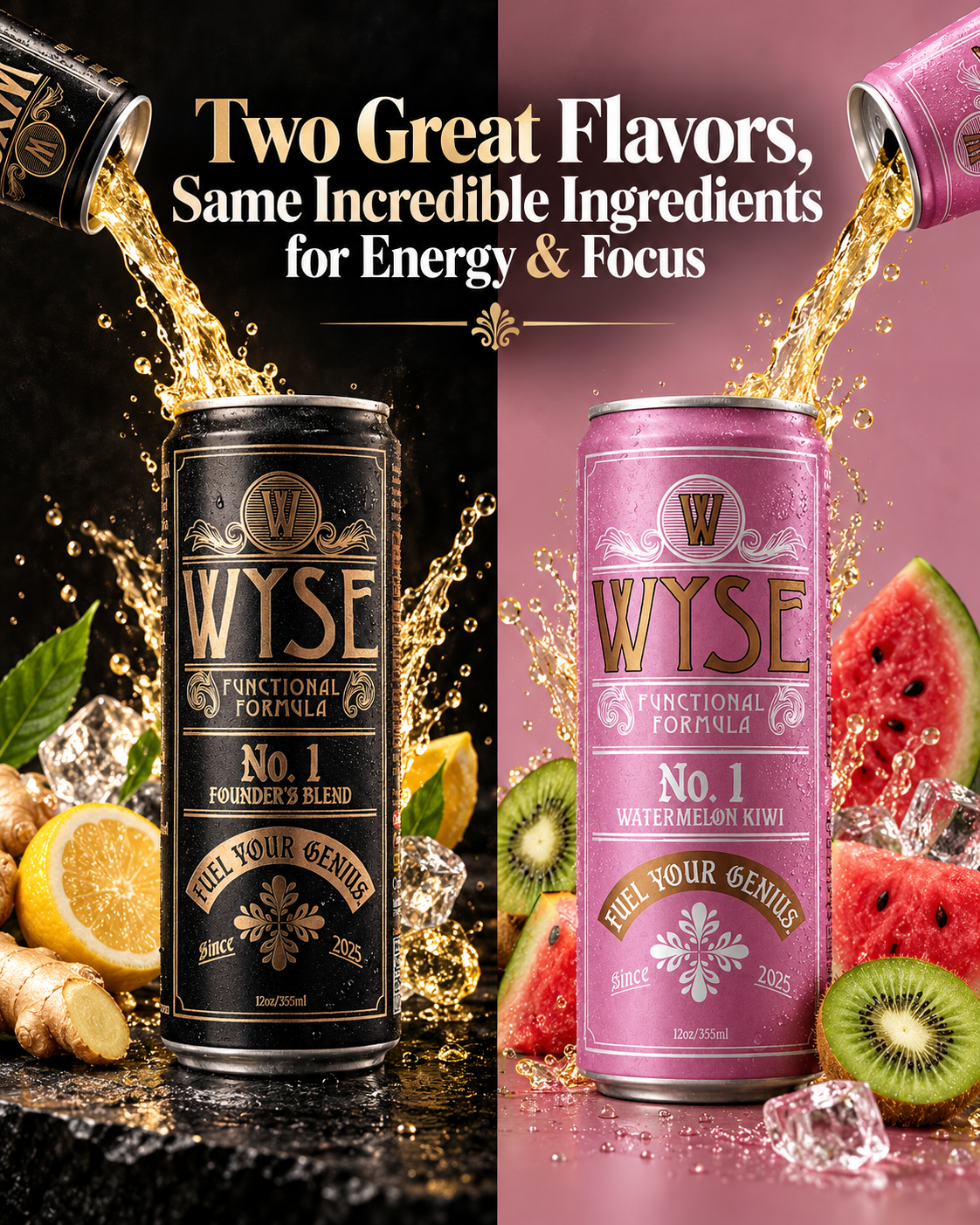 Wyse Can Flavor Bundle - Founder's Blend & Watermelon Kiwi - 12oz Nootropic Cans